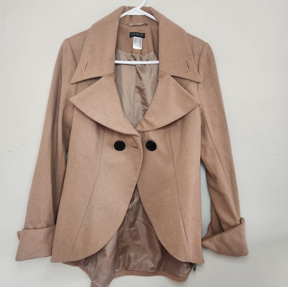 Women's Venus Tan Wool Blend Pea Coat Sz 10 NWOT - Picture 8 of 11